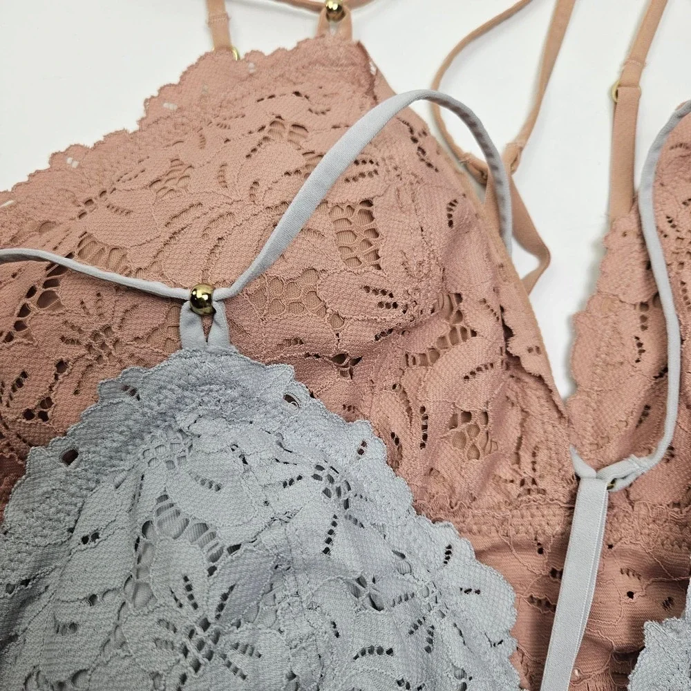 NEW Aerie 2pc Lace Bralette L Mauve Blue‎ Lounge Bra NWT